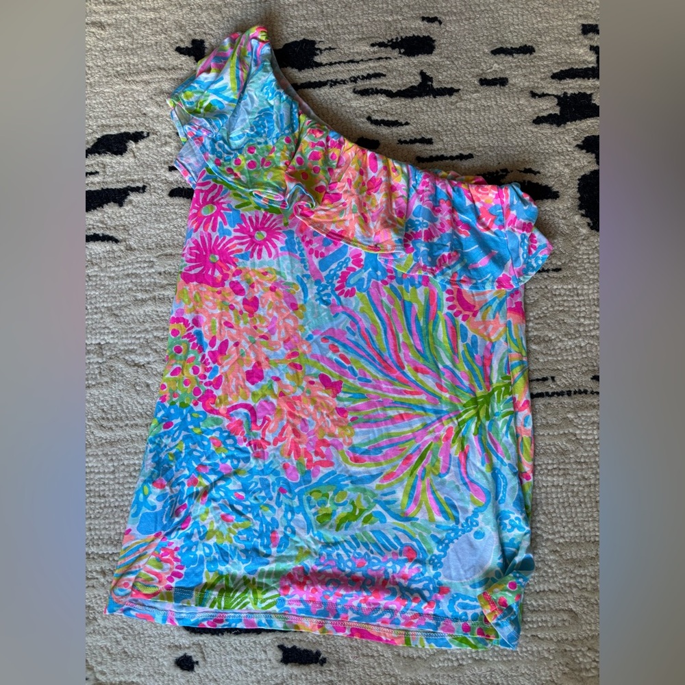 Lilly Pulitzer One-Shoulder Floral Tank Top - Blue Pink Green